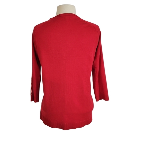 NWOT Calvin Klein Metallic Studded Sleeve Red Calvin Klein Knit Top - Picture 5 of 8
